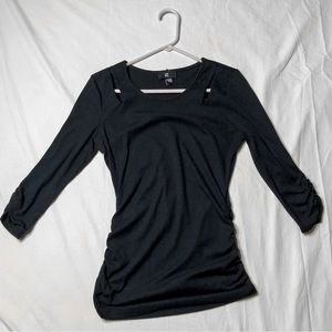 iZ Byer black blouse with shoulder cut outs 3/4 sleeves and ruched sides